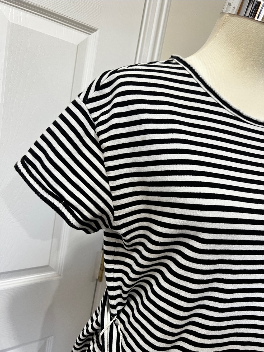 Lucky Brand Striped Shirt Dress Tie Waist Size Small Petite Loose Fit White/Blac - Picture 10 of 12